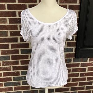 INC white open shoulder studded top